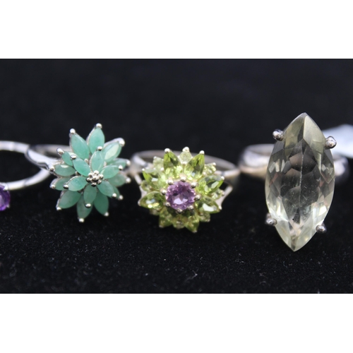 189 - Four Silver Gemstone Set Rings Including Tggc And Emerald (39g)