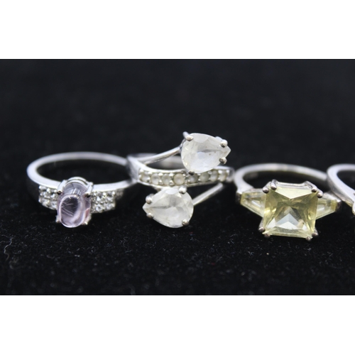 190 - Five Silver Gemstone Set Rings Including Tggc And Ruby (20g)