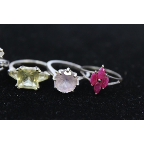 190 - Five Silver Gemstone Set Rings Including Tggc And Ruby (20g)