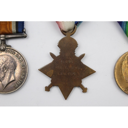 206 - WWI 1914-15 Star Trio named 10275 Pte. E Heys Lancashire Fusiliers