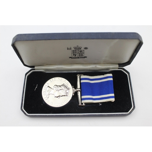 210 - 2x Police Long Service Medals including boxed ERII named Const. Peter J Vincent GVI Inspector David ... 