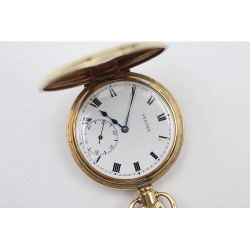 214 - Vintage Gents VERTEX Rolled Gold Half Hunter POCKET WATCH Hand wind WORKING Boxed