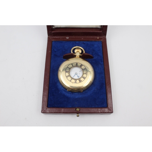 214 - Vintage Gents VERTEX Rolled Gold Half Hunter POCKET WATCH Hand wind WORKING Boxed