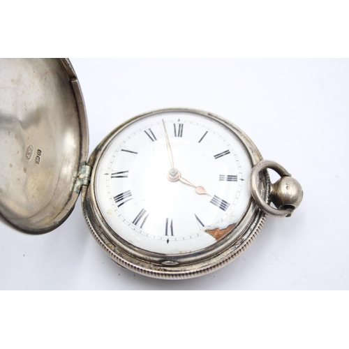 220 - Antique Gents .925 SILVER Full Hunter Fusee Verge POCKET WATCH Key-Wind WORKING