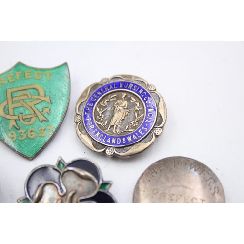 228 - 6 x Vintage Hallmarked .925 STERLING SILVER Badges Inc Enamel, Nursing Etc (45g)