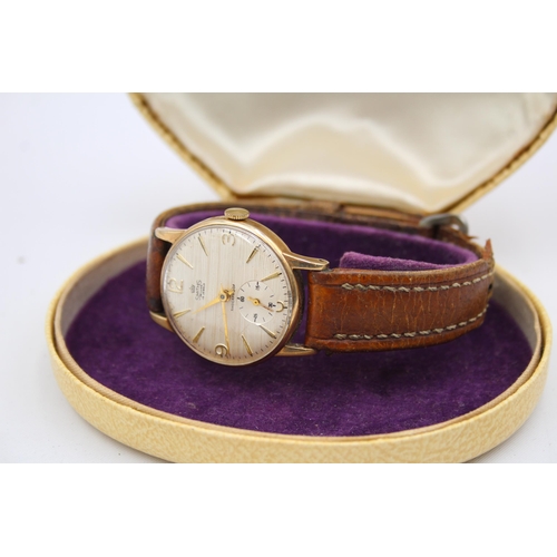 273 - Vintage Gents SMITHS DE LUXE 9ct Gold Cased WRISTWATCH Hand-Wind WORKING Boxed