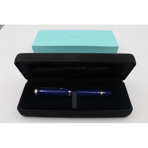 283 - TIFFANY & CO. Navy Blue & Gold Plate ROLLERBALL Pen w/ Original Box Etc