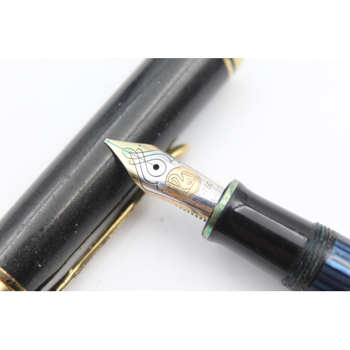 293 - PELIKAN Sovereign Blue & Black FOUNTAIN PEN w/ 18ct Gold Nib WRITING