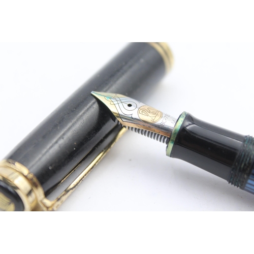 293 - PELIKAN Sovereign Blue & Black FOUNTAIN PEN w/ 18ct Gold Nib WRITING