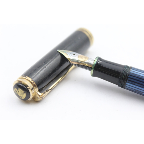 293 - PELIKAN Sovereign Blue & Black FOUNTAIN PEN w/ 18ct Gold Nib WRITING