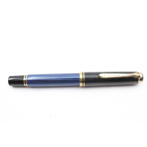 293 - PELIKAN Sovereign Blue & Black FOUNTAIN PEN w/ 18ct Gold Nib WRITING