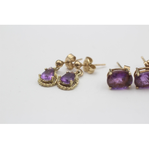 42 - 3 X 9ct Gold Amethyst Earrings (2.9g)