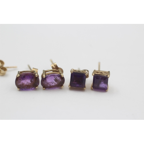 42 - 3 X 9ct Gold Amethyst Earrings (2.9g)