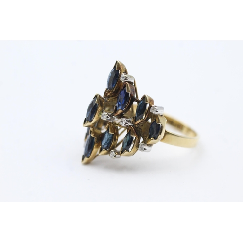 52 - 14ct Gold Sapphire & Clear Gemstone Dress Ring (6.1g) size  P