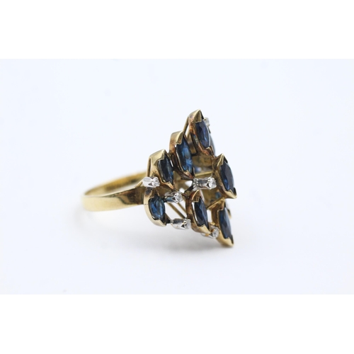 52 - 14ct Gold Sapphire & Clear Gemstone Dress Ring (6.1g) size  P