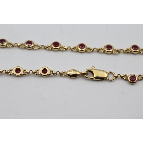 53 - 14ct Gold Ruby Fancy Link Bracelet (6.4g)