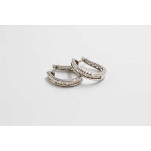 59 - 9ct White Gold Calibre Cut Diamond Hoop Earrings (3.9g)