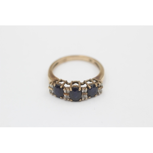 65 - 9ct Gold Diamond & Sapphire Dress Ring (2.8g) size  M