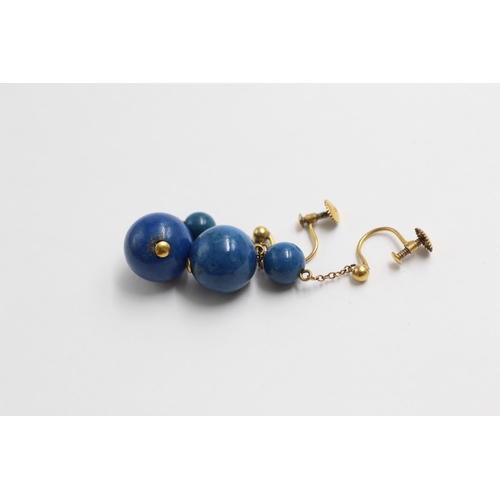 70 - 9ct Gold Blue Hardstone Screw-Back Drop Earrings (6.2g)