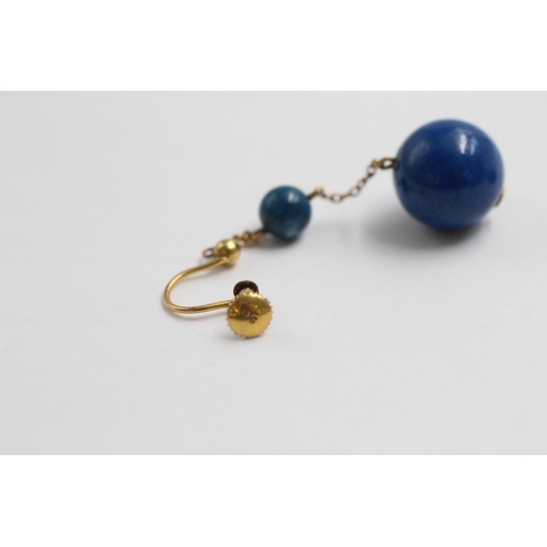 70 - 9ct Gold Blue Hardstone Screw-Back Drop Earrings (6.2g)