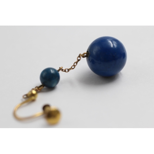 70 - 9ct Gold Blue Hardstone Screw-Back Drop Earrings (6.2g)