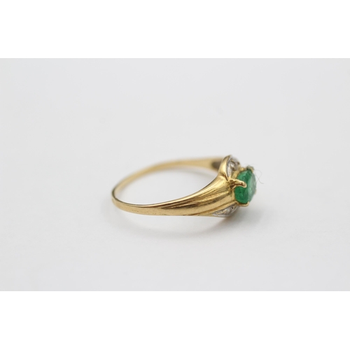 72 - 18ct Gold Emerald Single Stone Ring With Diamond Accents (1.3g) size  J