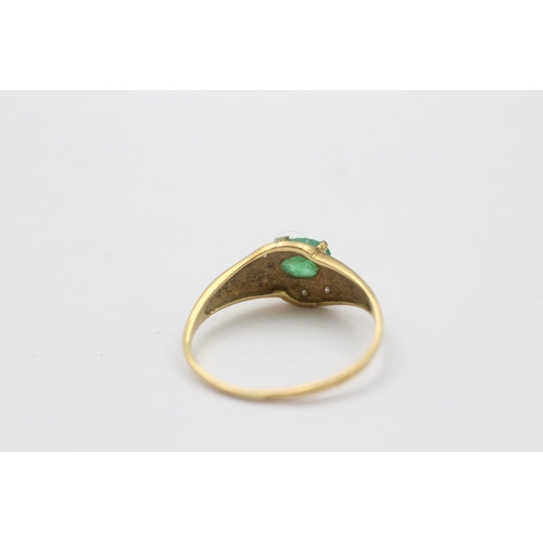 72 - 18ct Gold Emerald Single Stone Ring With Diamond Accents (1.3g) size  J