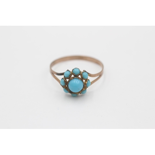 75 - 6ct Gold Antique Turquoise Paster Floral Cluster Ring (1g) size  P+1/2