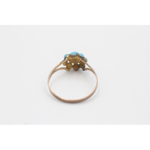 75 - 6ct Gold Antique Turquoise Paster Floral Cluster Ring (1g) size  P+1/2