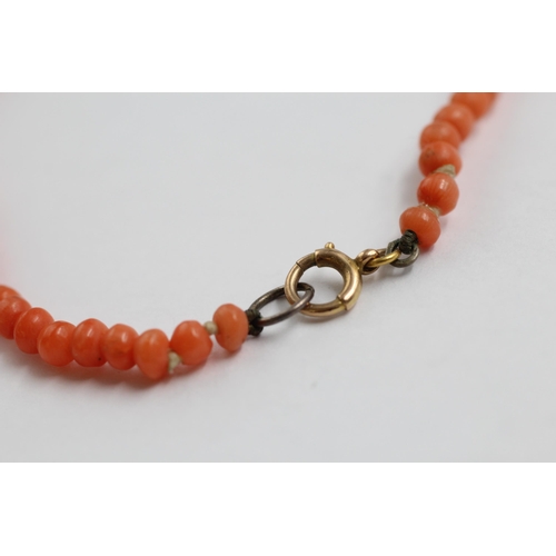 83 - 9ct Gold Clasp Coral Beaded Single Strap Necklace (8.5g)