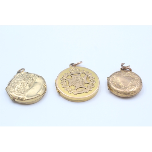 86 - 3 X 9ct Gold Back & Front Round Locket Pendants (12.1g)