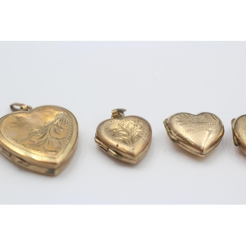 89 - 4 X 9ct Gold Back & Front Heart Locket Pendants (8.9g)