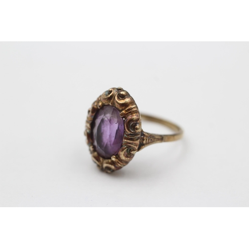 97 - 9ct Gold Amethyst Single Stone Ring (3g) size  M+1/2