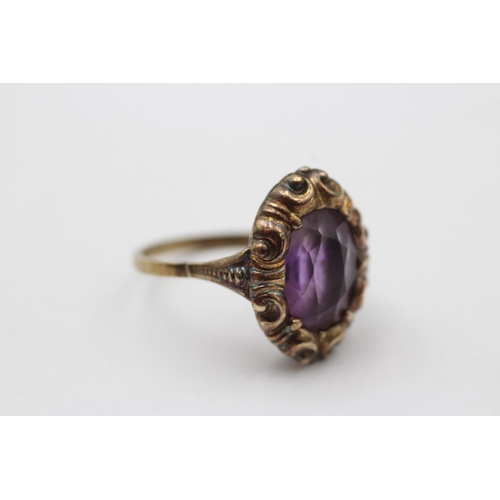 97 - 9ct Gold Amethyst Single Stone Ring (3g) size  M+1/2