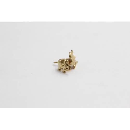 104 - 4 X 9ct Gold Animal Stud Earrings Inc. Elephant, Rabbit, Dolphin & Penguin (1.1g)