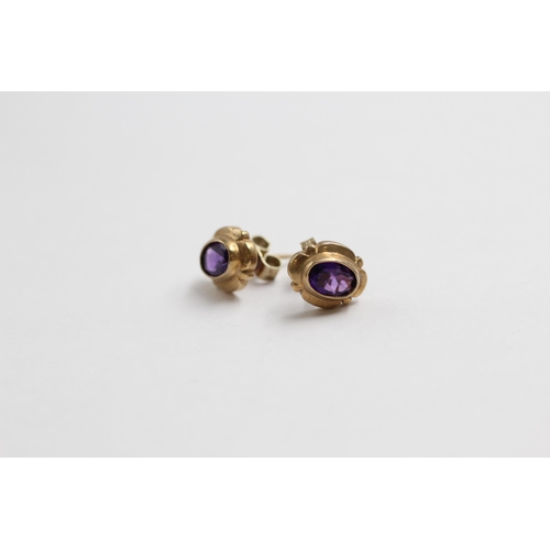 109 - 3 X 9ct Gold Opal, Amethyst & Pink Tourmaline Stud Earrings (3.5g)