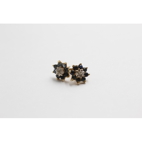 110 - 3 X 9ct Gold Gemstone Stud Earrings Inc. Diamond, Tanzanite, Topaz & Sapphire (4.5g)