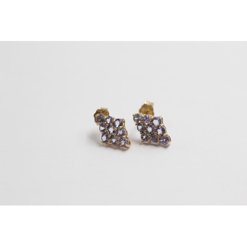 110 - 3 X 9ct Gold Gemstone Stud Earrings Inc. Diamond, Tanzanite, Topaz & Sapphire (4.5g)