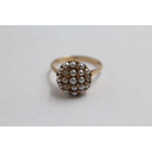 131 - 9ct Gold Seed Pearl Halo Ring (2.7g) size I