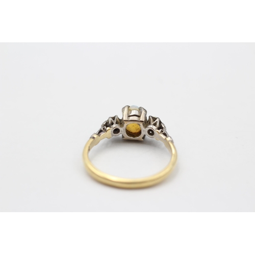 20 - 18ct Gold Diamond & White Opal Three Stone Ring (3g) size O