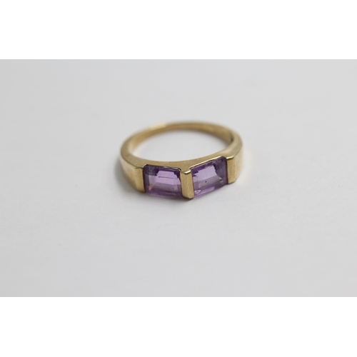 22 - 9ct Gold Amethyst Two Stone Ring (2.8g) size O