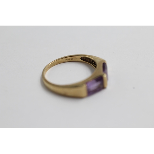22 - 9ct Gold Amethyst Two Stone Ring (2.8g) size O