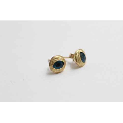 24 - 14ct Gold Paste Evil Eye Stud Earrings With 9ct Gold Backs (1.3g)