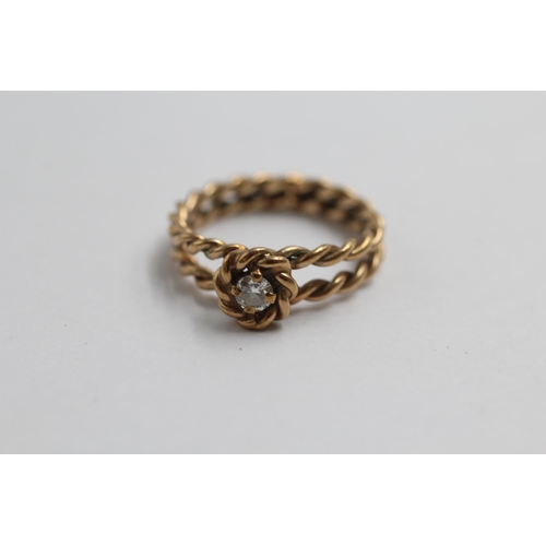 25 - 9ct Gold Diamond Single Stone Ring With Twisted Rope Band (2.8g) size K