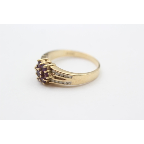27 - 9ct Gold Amethyst Floral Cluster Ring With Diamond Split Shank (2.9g) size O