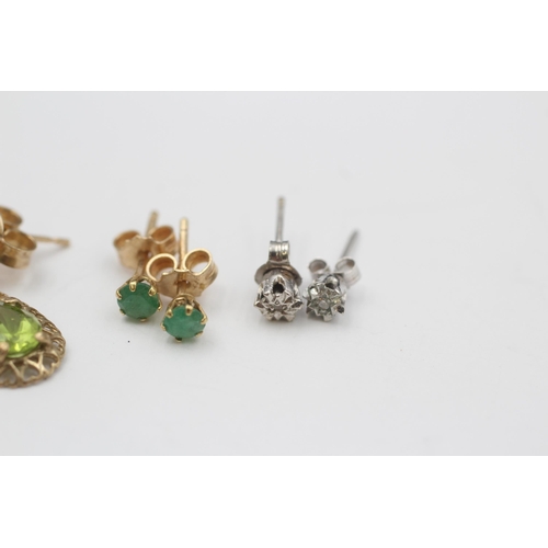 3 - 3 X 9ct Gold Diamond, Peridot & Emerald Earrings (2.6g)