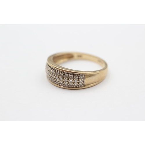 34 - 9ct Gold Diamond Three Row Band Ring (2.8g) size O