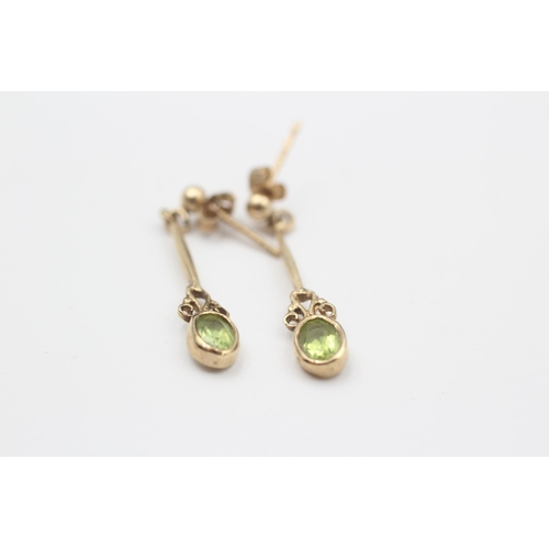 5 - 2 X 9ct Gold Diamond, Amethyst & Peridot Drop Earrings (2.6g)