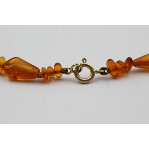 54 - 9ct Gold Clasp Amber Single Strand Necklace (16.6g)