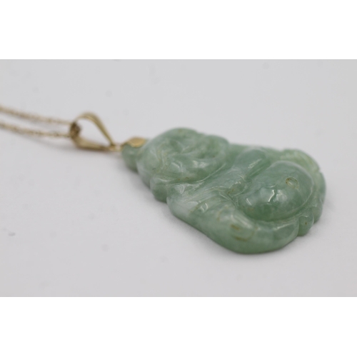 56 - 9ct Gold Jade Buddha Pendant Necklace (7g)